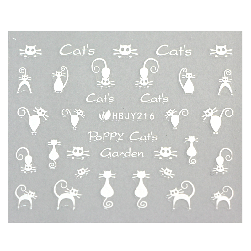 3D Nail Sticker white cats HBJY216