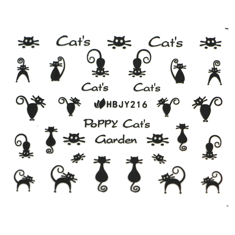 Décalques ongles chats HBJY216 noir