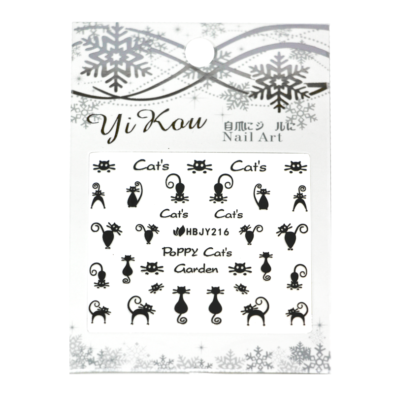3D Nail Sticker black cats HBJY216