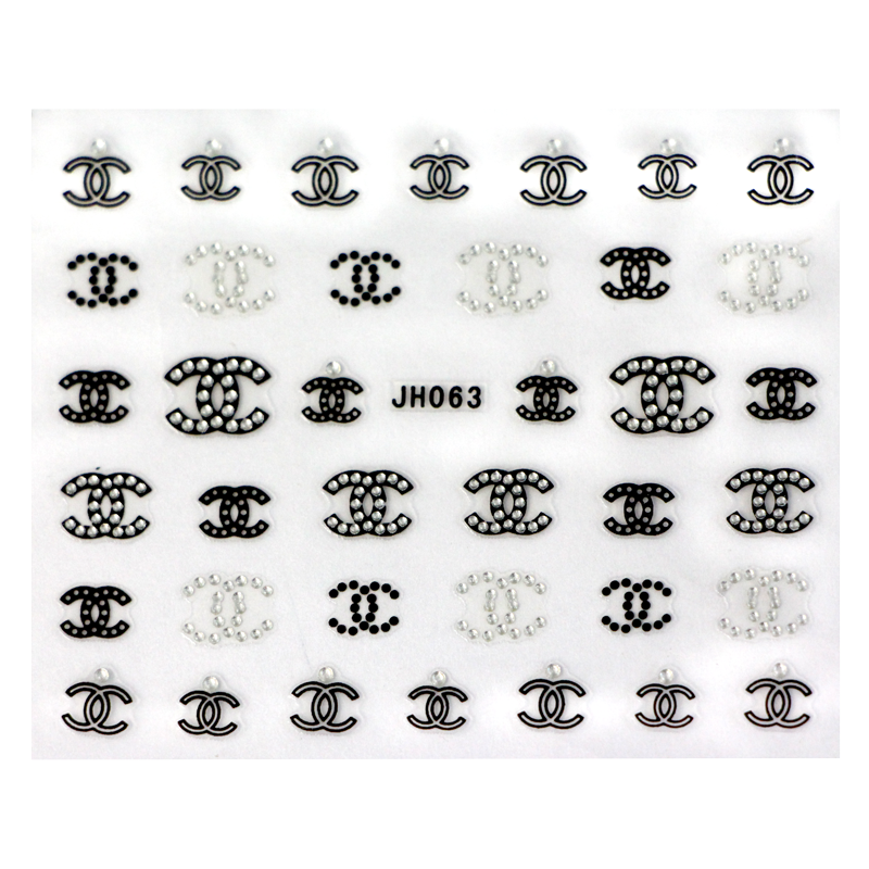Décalques 3-D modèle Chanel Noir et Argent JH063 - gros plan