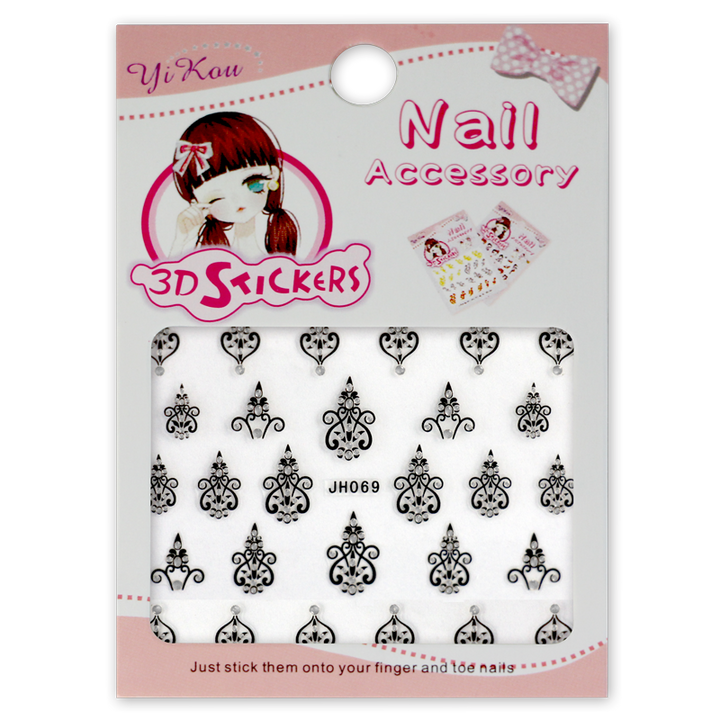 3-D Nail Sticker model Tribal Black Silver JH069