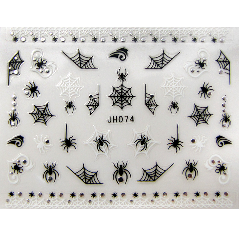 3D Nail Sticker Halloween Spiders Black Silver JH074