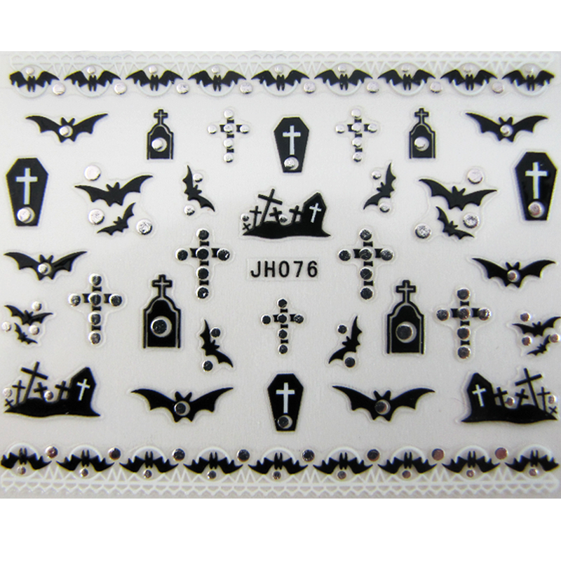 3D Nail Sticker Halloween Black Silver JH076
