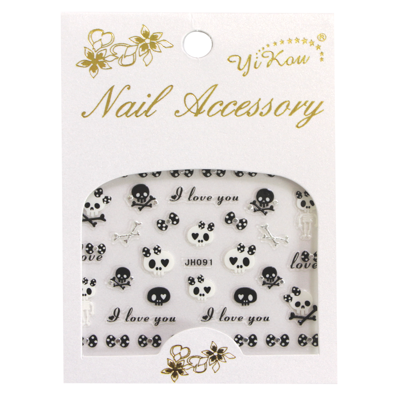 3-D Halloween Tête de Mort Noir et Argent JH091