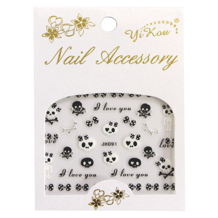 3-D Halloween Tête de Mort Noir et Argent JH091
