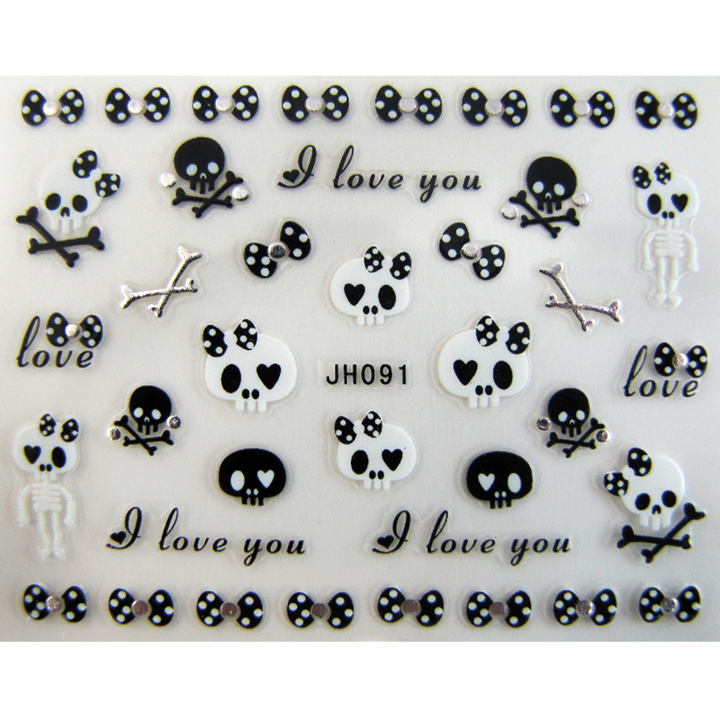 3-D Halloween Tête de Mort Noir/Argent JH091
