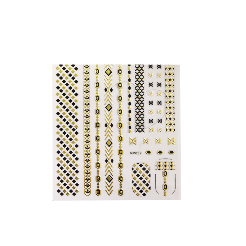 3D Nail Sticker Metallic Chevron &amp; Hexagon MP052 Gold