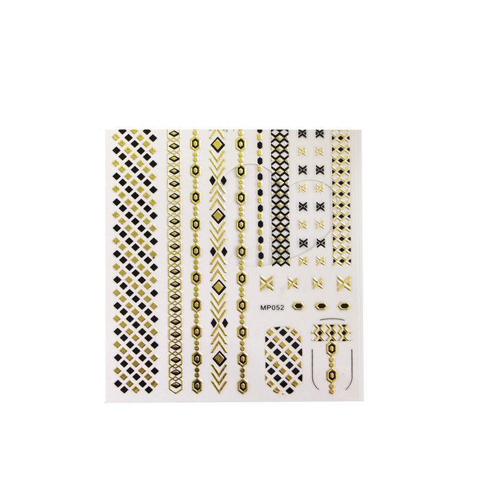 3D Nail Sticker Metallic Chevron &amp; Hexagon MP052 Gold