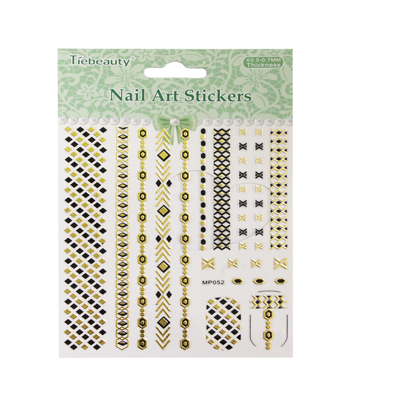 3D Nail Sticker Metallic Chevron & Hexagon MP052 Gold