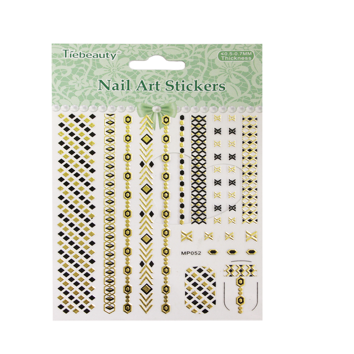 3D Nail Sticker Metallic Chevron &amp; Hexagon MP052 Gold