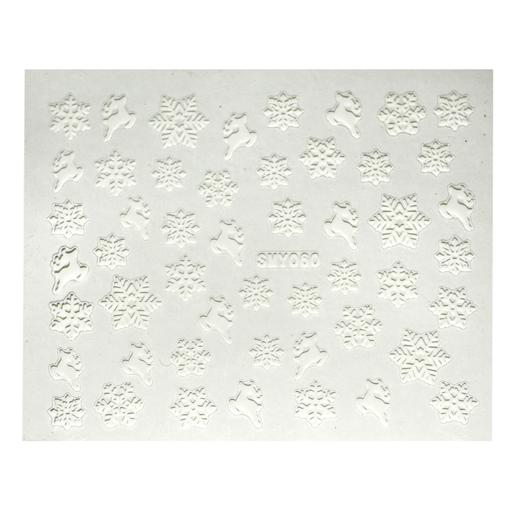 3D Nail Sticker White Snowflake and Reindeer SMY060