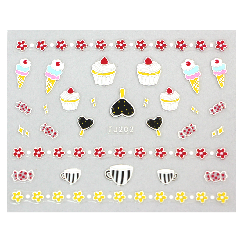 sticker ongles petits gâteaux crème glacée fleur tasses bonbons cupcake