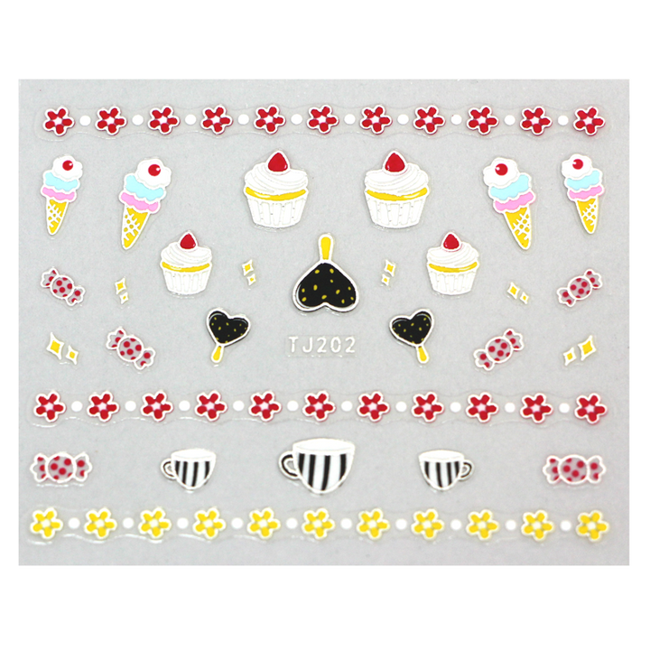 sticker ongles petits gâteaux crème glacée fleur tasses bonbons cupcake