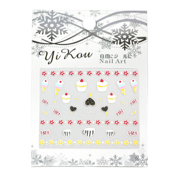 Décalques ongles petits gâteaux crème glacée fleur tasses bonbons cupcake