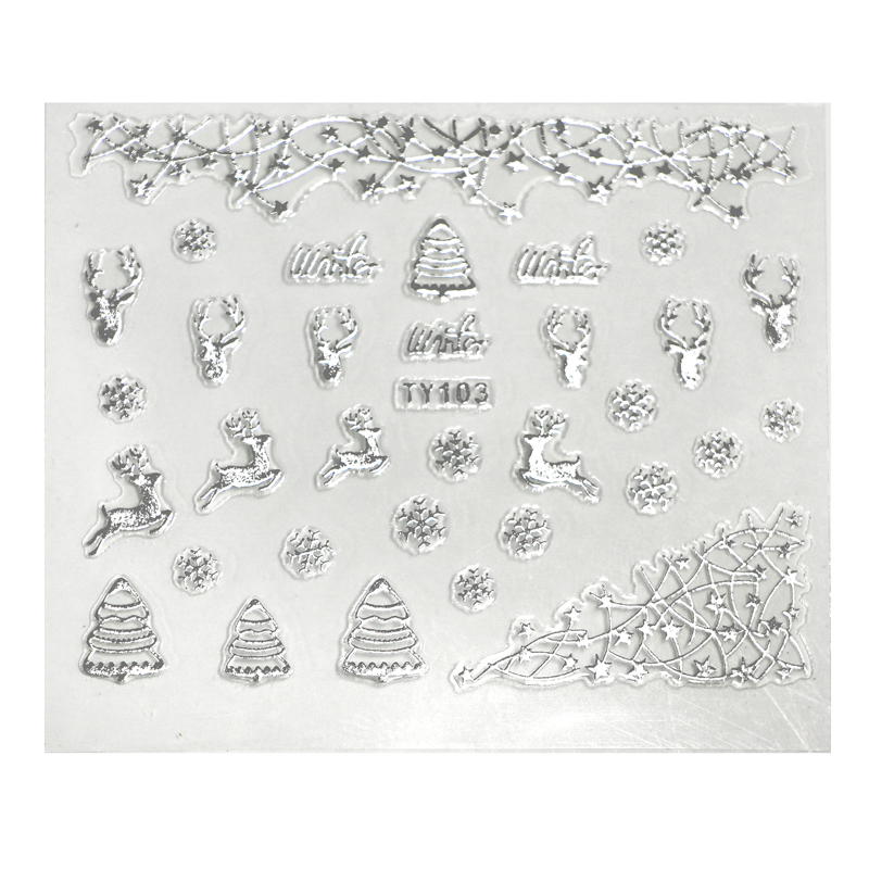 3D Nail Sticker Silver Reindeer and Xmas Tree TY103