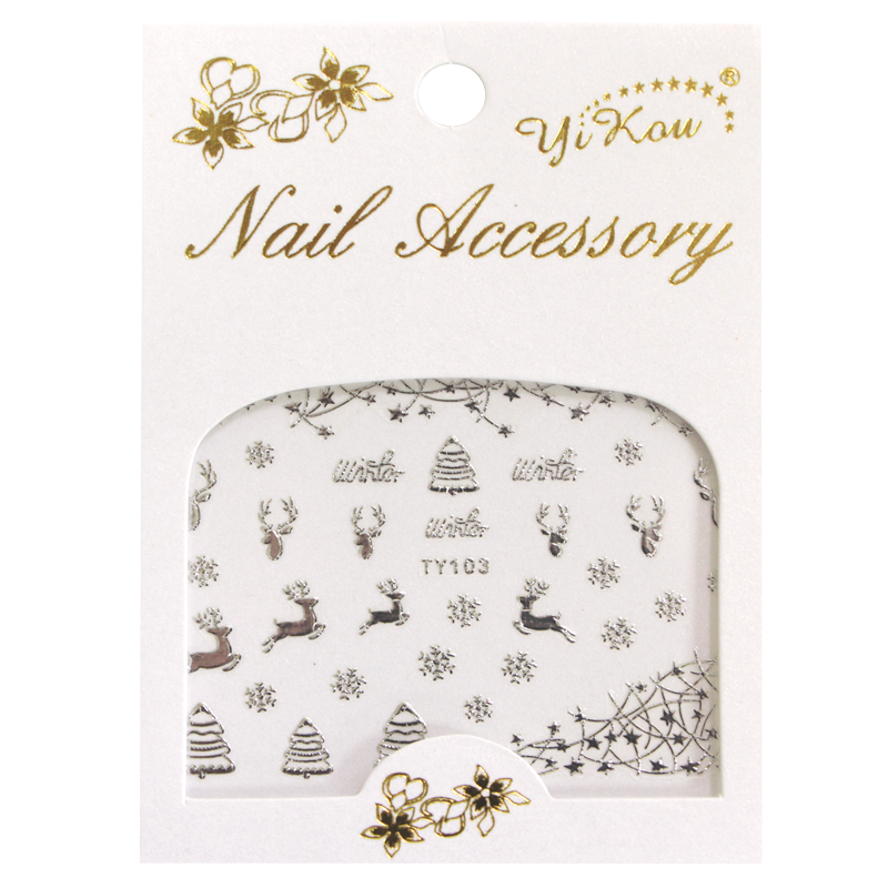 3D Nail Sticker Silver Reindeer and Xmas Tree TY103