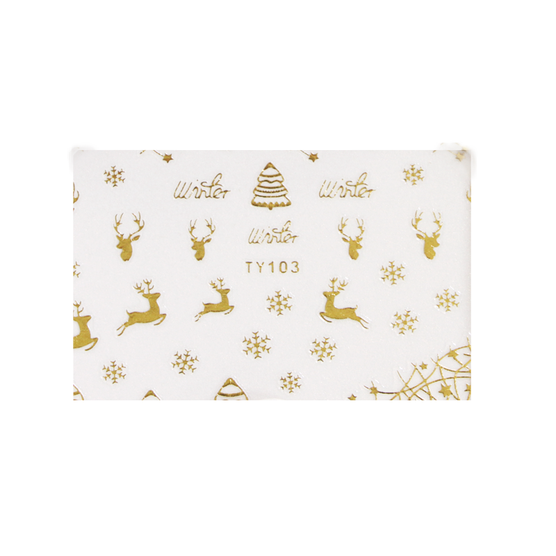 3D Nail Sticker Gold Reindeer and Xmas Tree TY103o