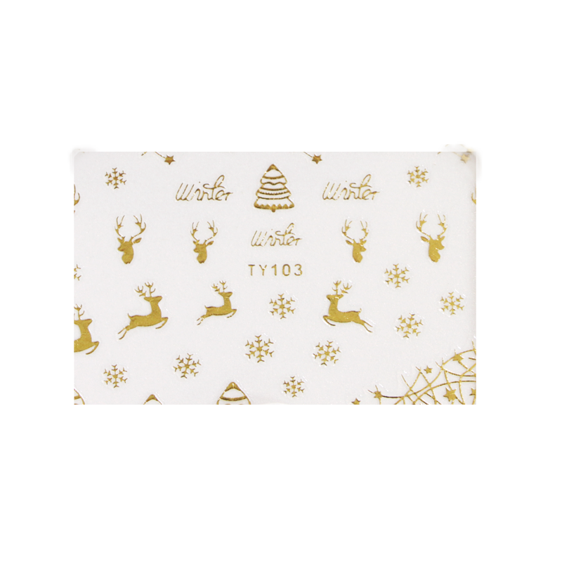 3D Nail Sticker Gold Reindeer and Xmas Tree TY103o