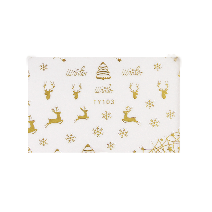 3D Nail Sticker Gold Reindeer and Xmas Tree TY103o