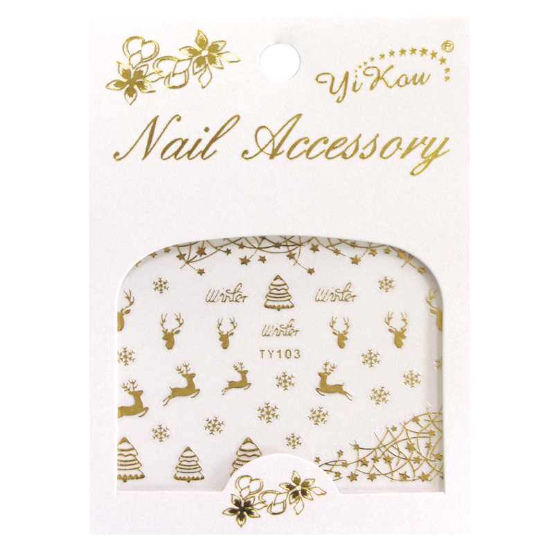 3D Nail Sticker Gold Reindeer and Xmas Tree TY103o