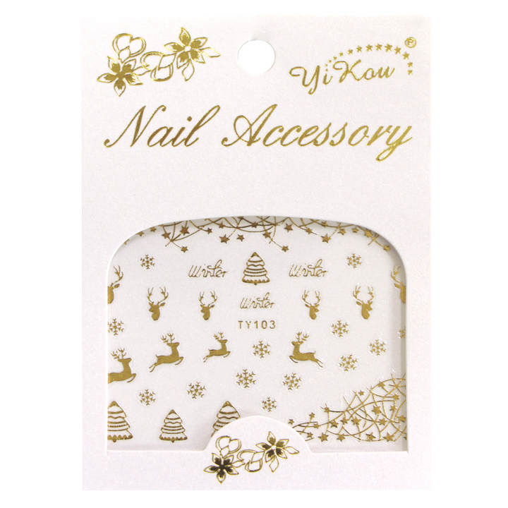 3D Nail Sticker Gold Reindeer and Xmas Tree TY103o