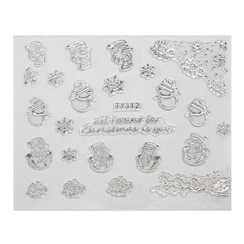 3D Nail Sticker Silver Xmas Snowman TY112