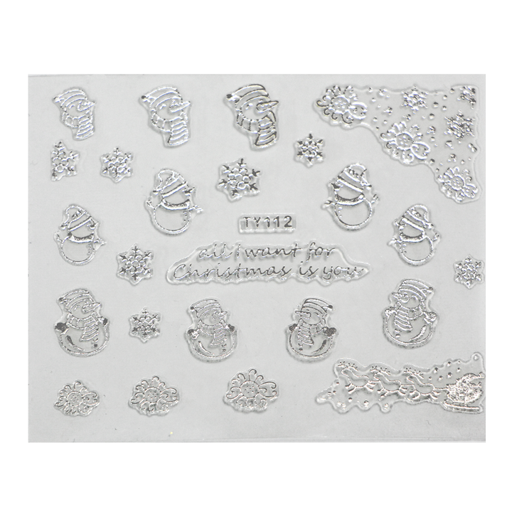 3D Nail Sticker Silver Xmas Snowman TY112
