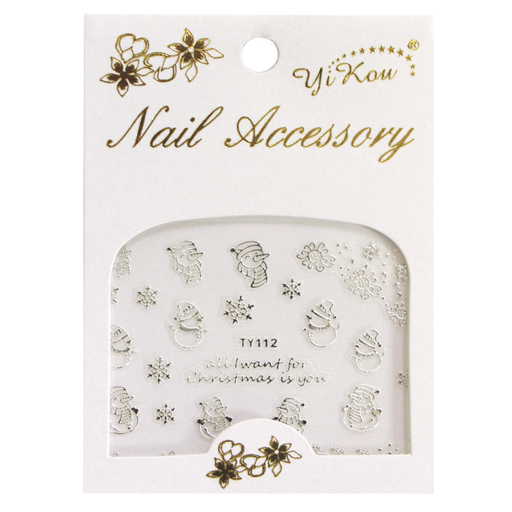 3D Nail Sticker Silver Xmas Snowman TY112