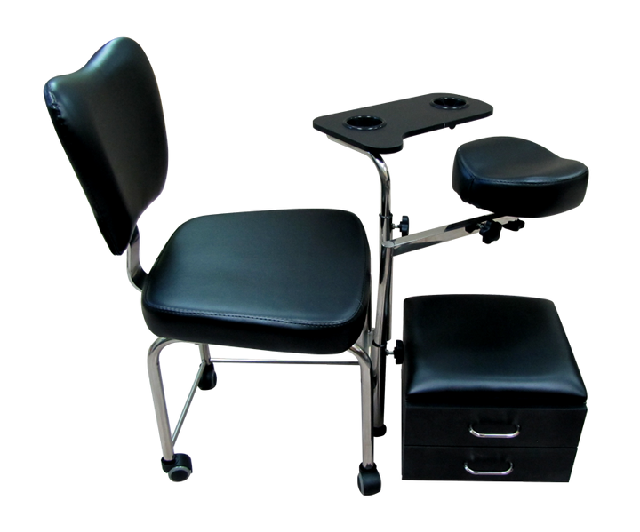 Chaise de Pédicure avec Appui-Pied, Plateau, Tiroirs, Noir