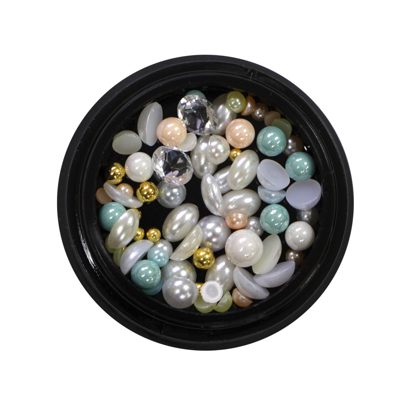 Nail Art Kit 02 - White, Green and Gold Pearls