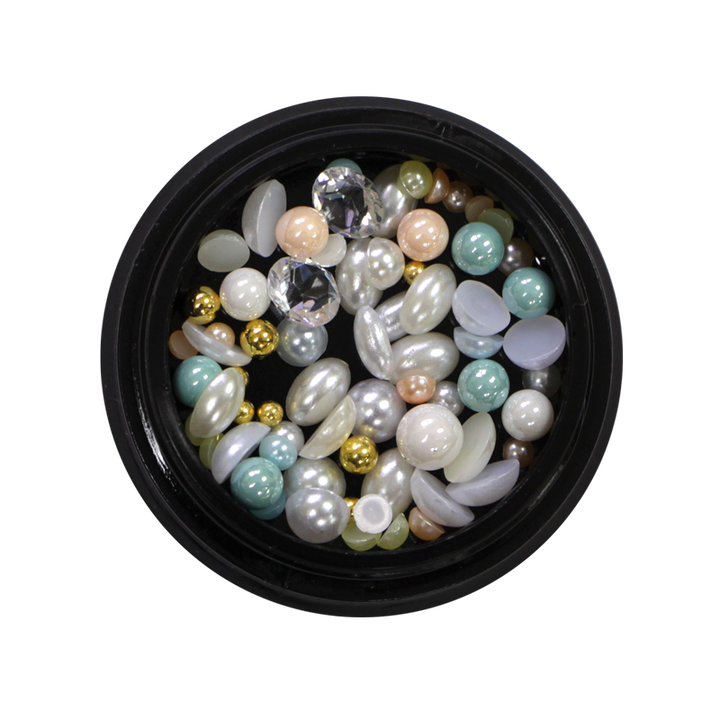 Ensemble Nail Art 02 - Perles Blanches, Vertes et Or