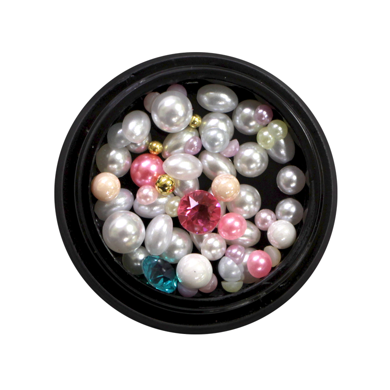 Nail Art Kit 03 - White, Pink and Gold Pearls