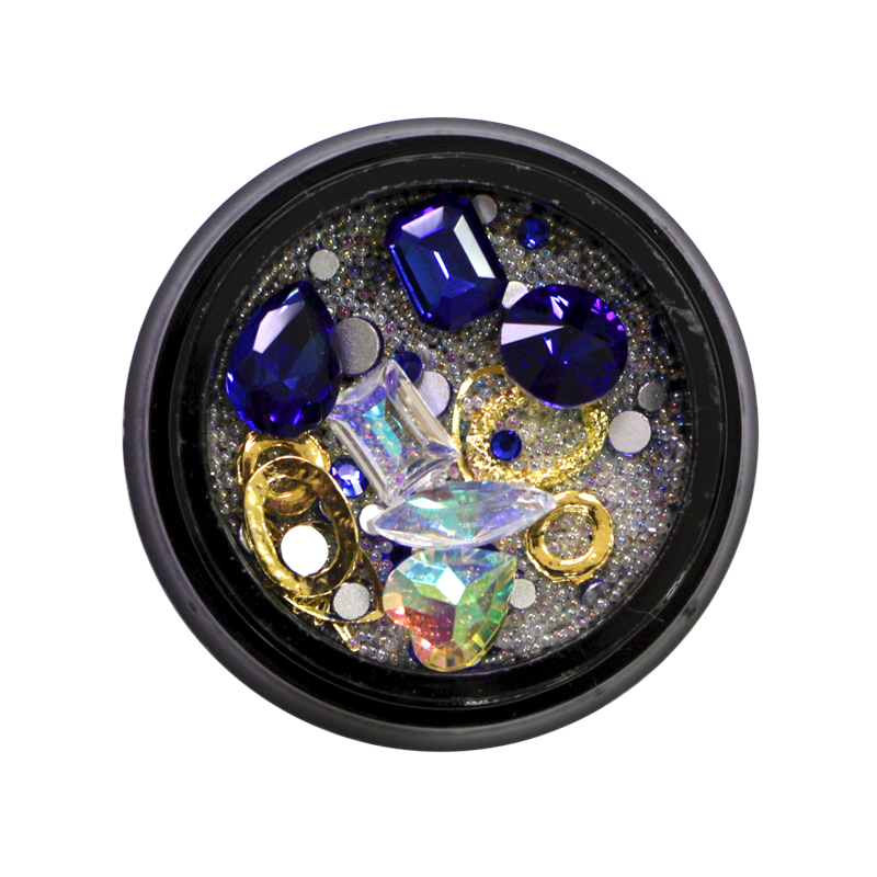 Ensemble Nail Art 08 - Billes, Cadres Or et Pierres Bleues