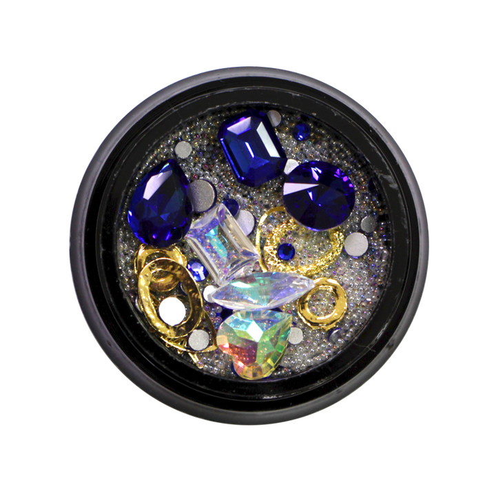 Ensemble Nail Art 08 - Billes, Cadres Or et Pierres Bleues