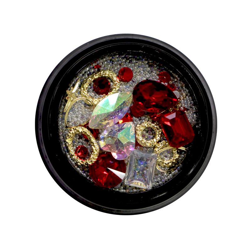 Nail Art Kit 10 - Beads, Gold Frames and Red Stones