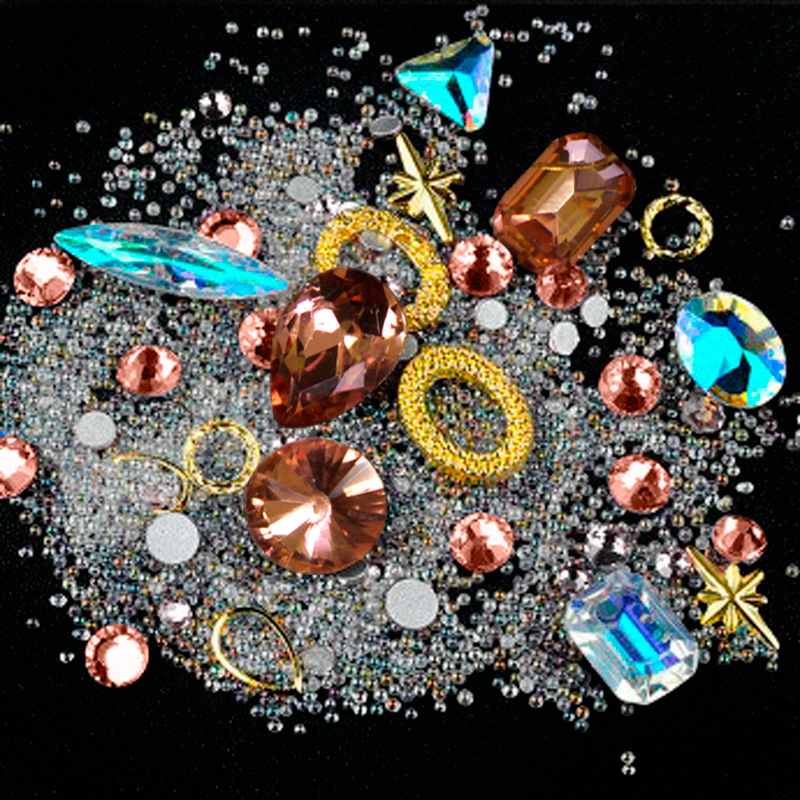 Nail Art Kit 11 - Beads, Gold Frames and Rose Gold Stones