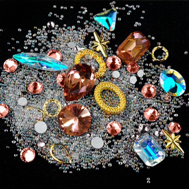 Nail Art Kit 11 - Beads, Gold Frames and Rose Gold Stones
