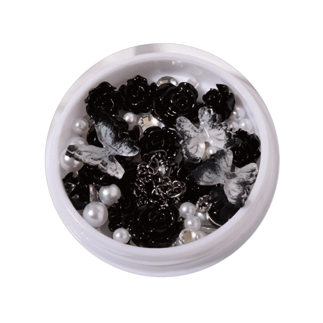 Nail Art Kit 23 - Butterfly, Rose, Stones - Black