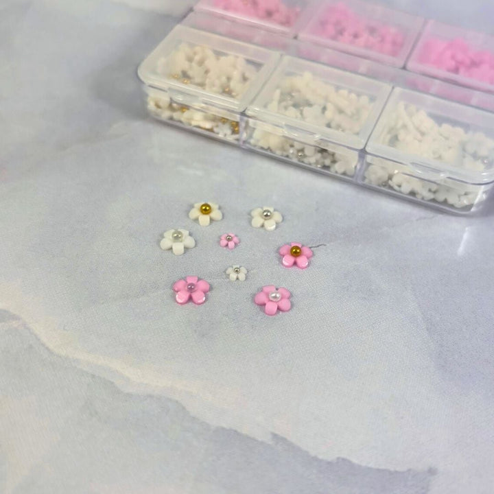 Ensemble Nail Art Fleurs 3D Blanc et Rose