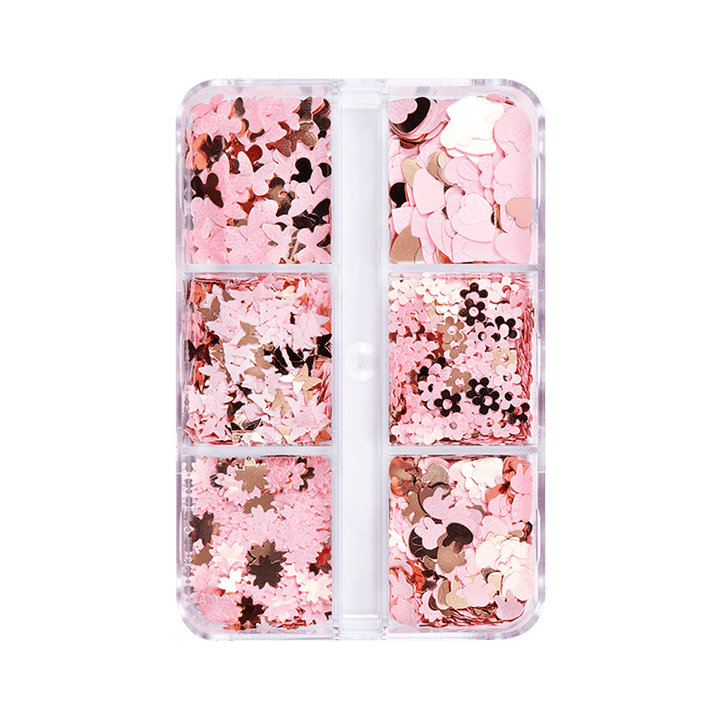 Ensemble Nail Art Formes Variées Rose/Or (6 formes), fleurs, lapin, papillon, coeur