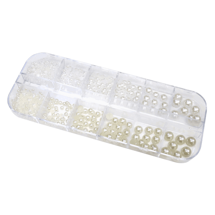 Nail Art Kit - White and Ivory Pearls (12 variousity)