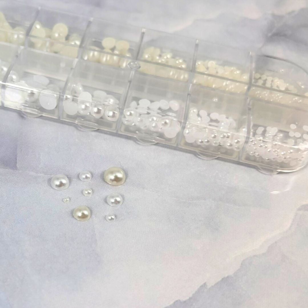Nail Art Kit - White and Ivory Pearls (12 variousity)