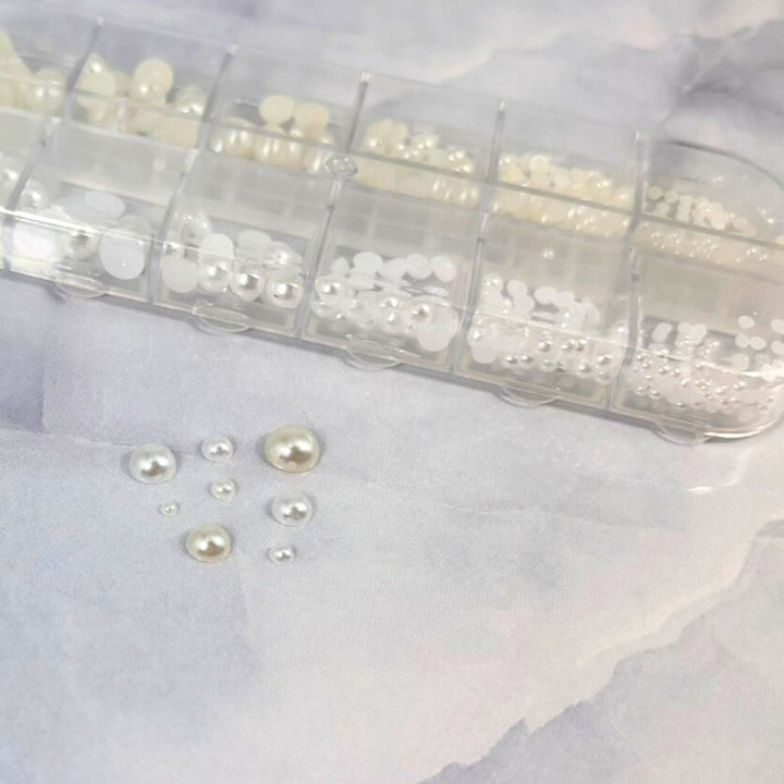 Nail Art Kit - White and Ivory Pearls (12 variousity)