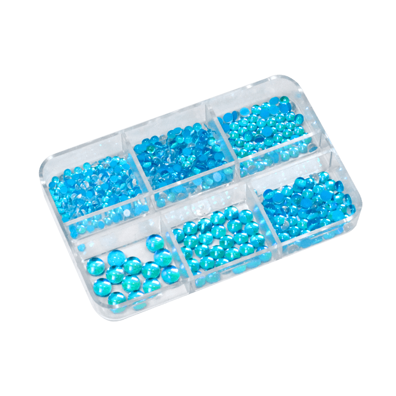 Ensemble Nail Art Perles Bleu Vif Holo. (6 grandeurs)