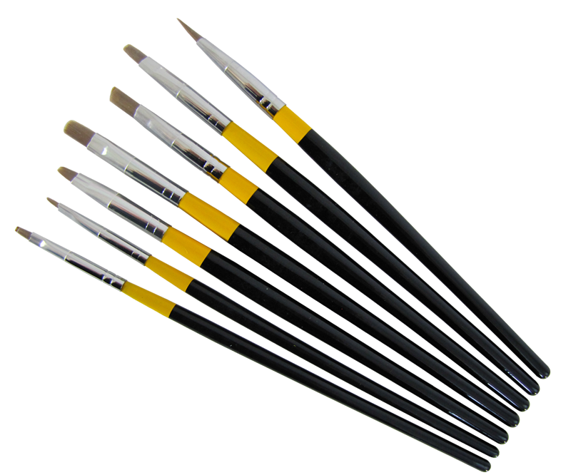 Ensemble Pinceaux Gel UV Red Sable manche Noir/Jaune (7 qté) (EP