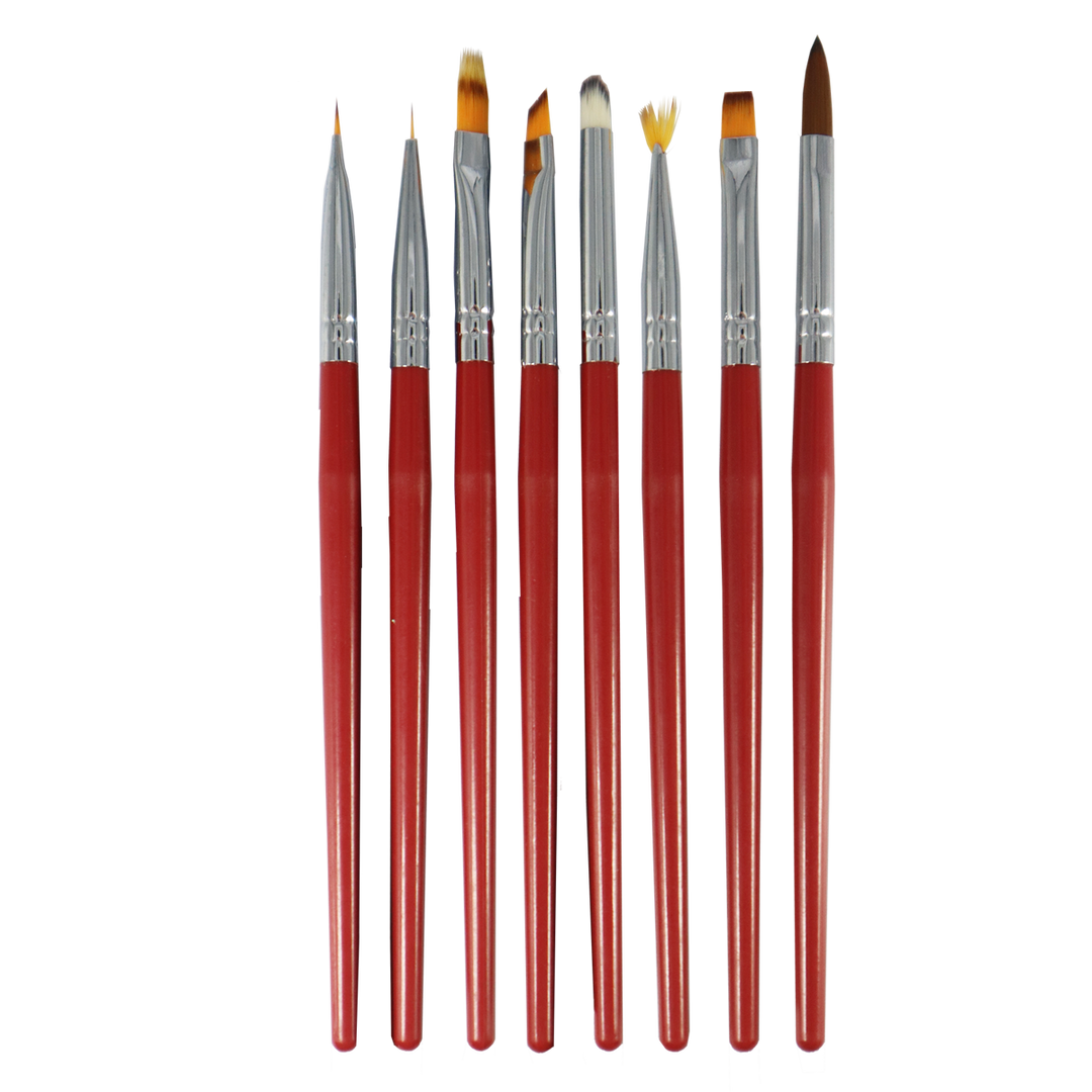 UV Gel Brush Kit Red Handle (8 brushes)