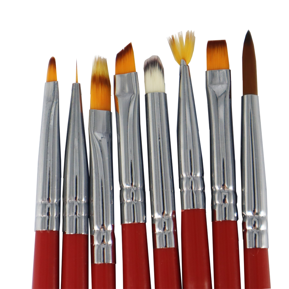 UV Gel Brush Kit Red Handle (8 brushes)