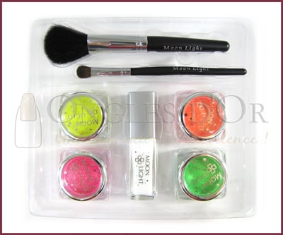 Body Temporary Tattoo Kit Moon Light 4 colors 10 Stencils Fluo.