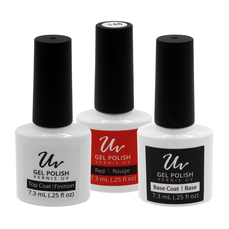 UV Gel Polish kit - Base coat, red colour and top coat