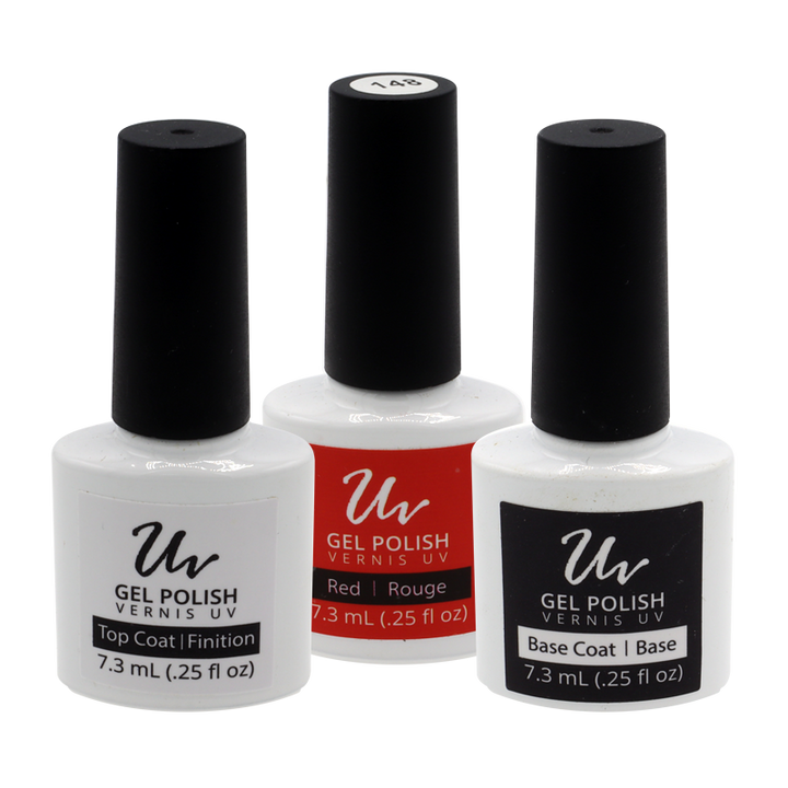 UV Gel Polish kit - Base coat, red colour and top coat